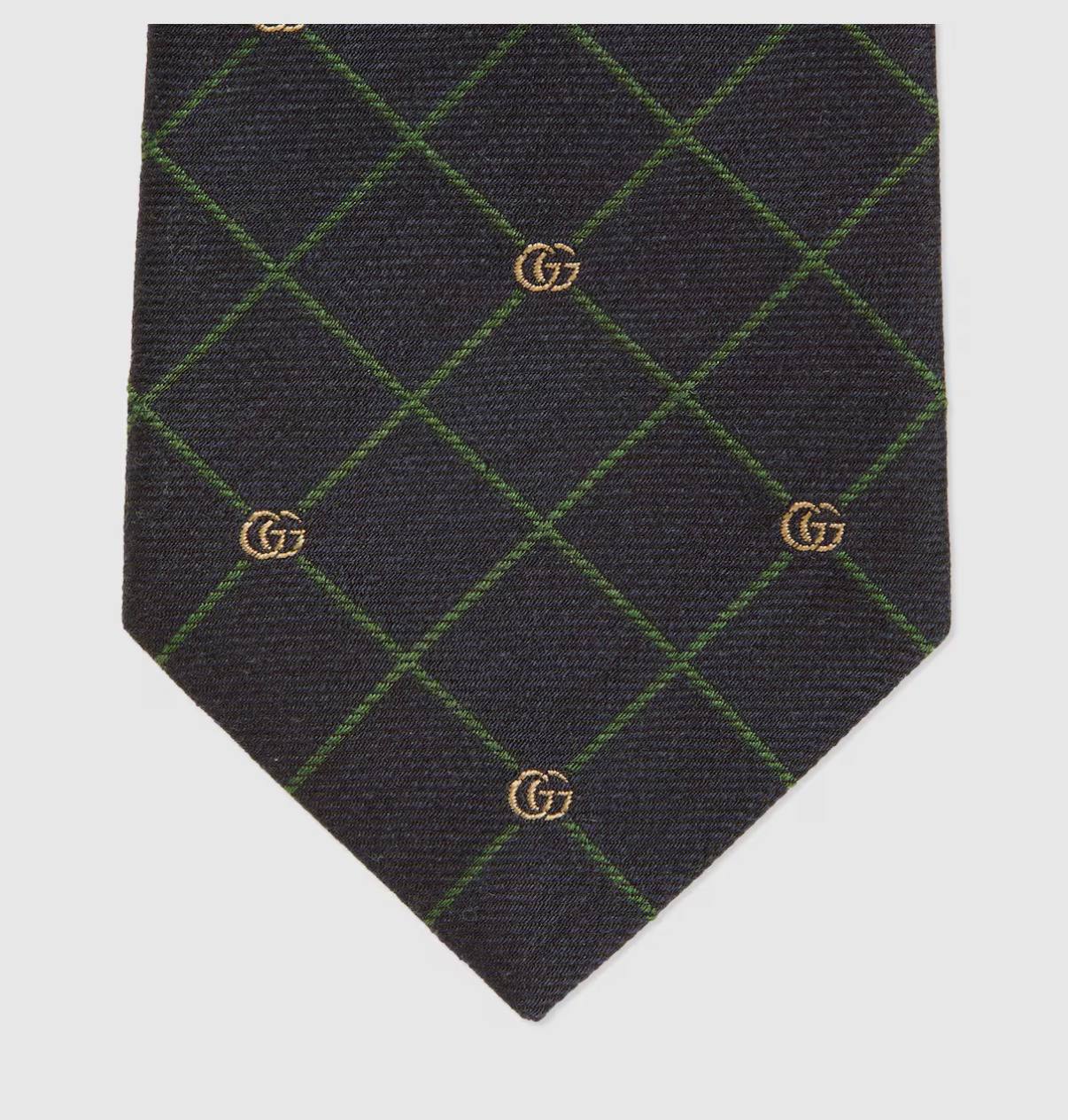 Double G and check silk jacquard tie