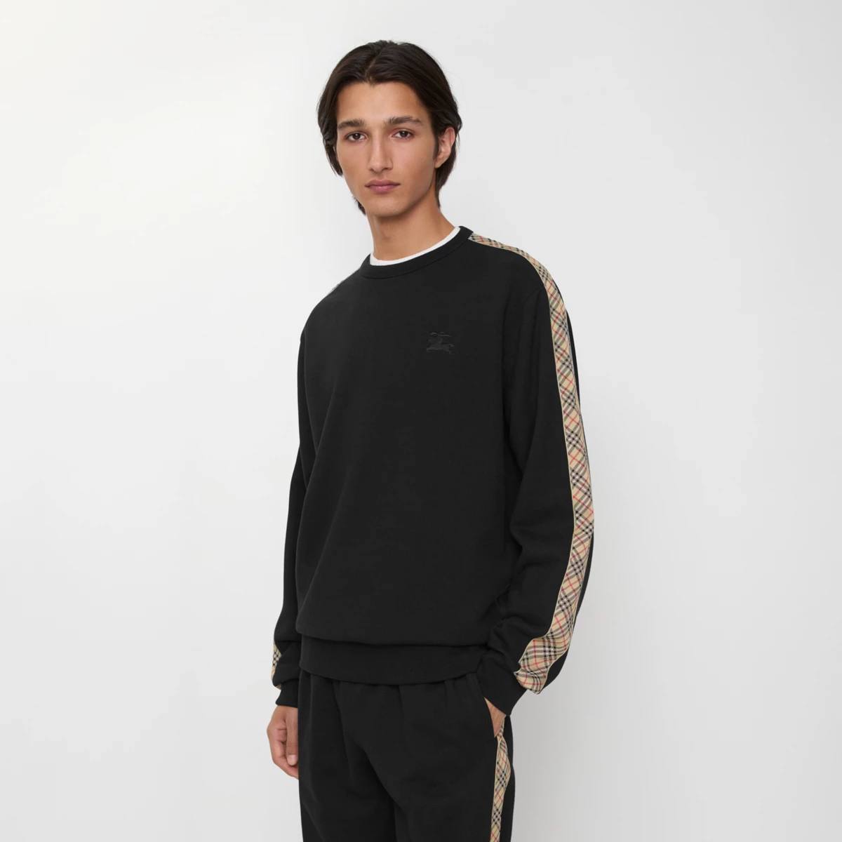 Check Trim Cotton Sweatshirt