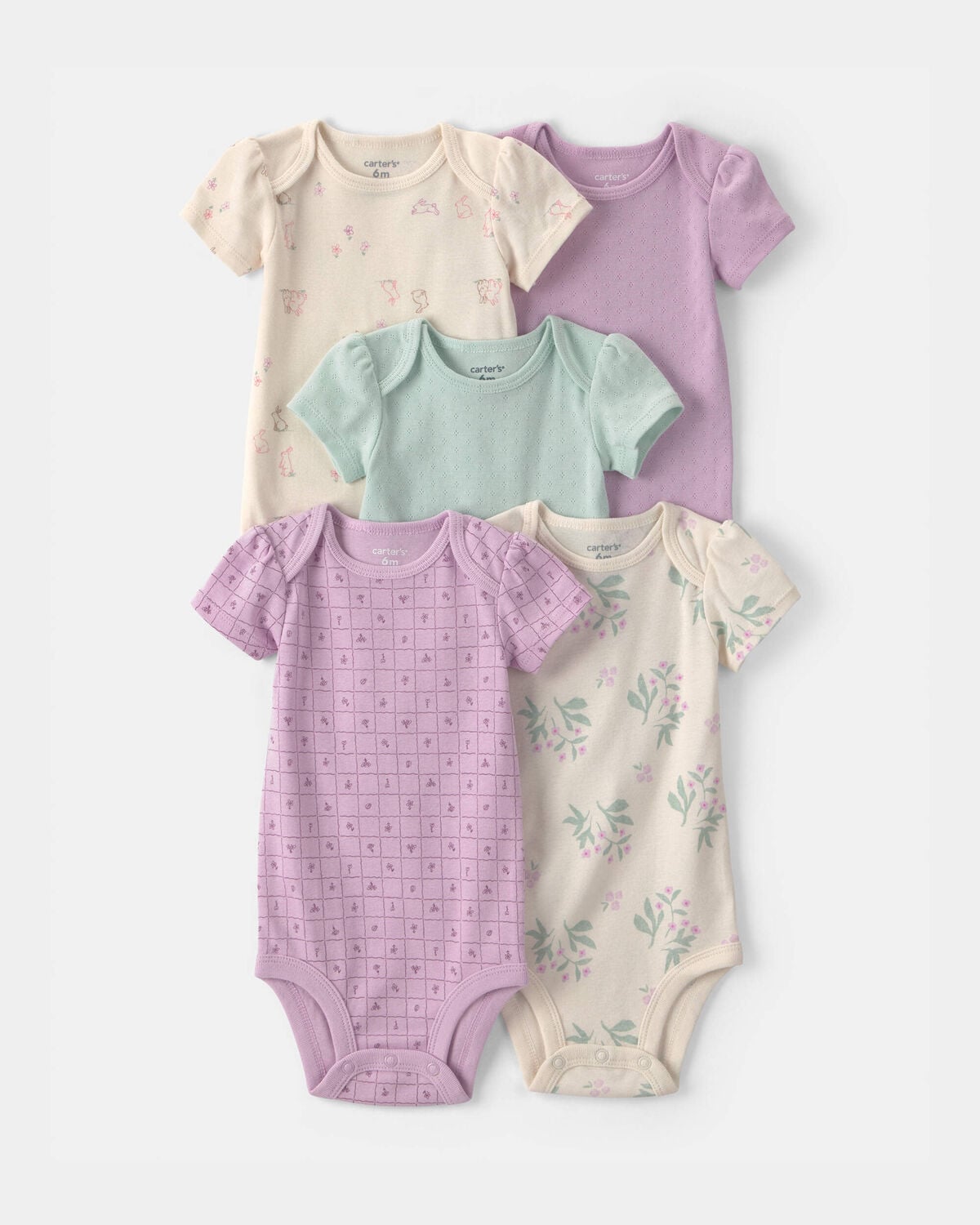 Baby Girl 5-Pack Floral Multipack Bodysuits - Purple/Green | Carter's